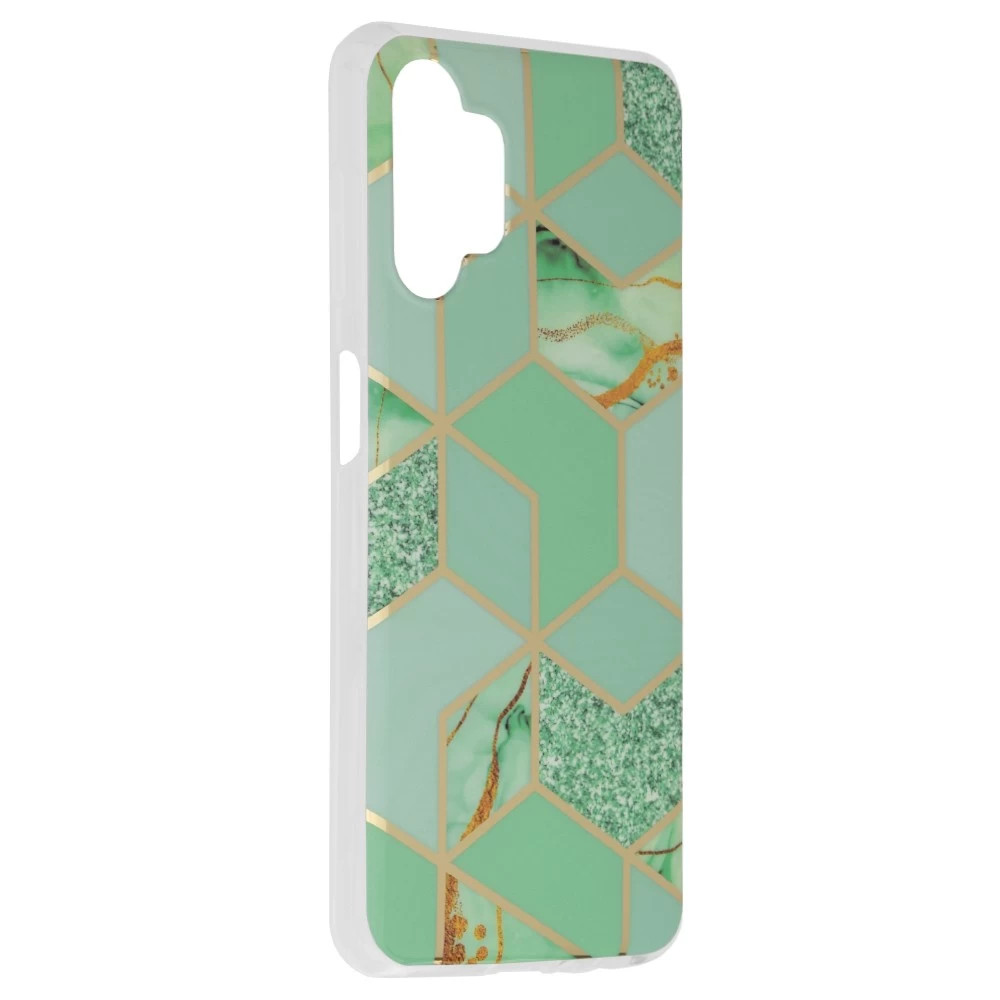 Husa protectie Samsung Galaxy A32 5G, Marble Series, verde/auriu 2