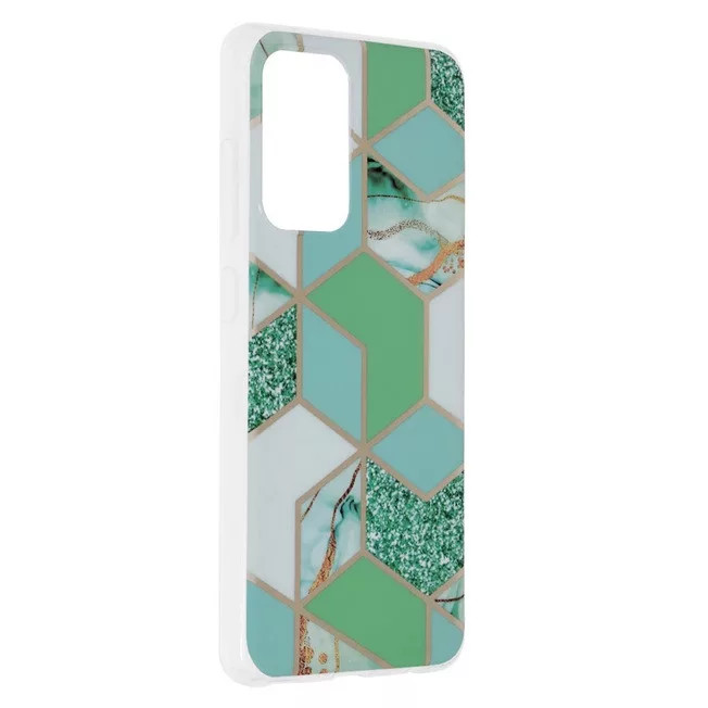 Husa protectie Samsung Galaxy A72, Marble Series, verde/auriu 2