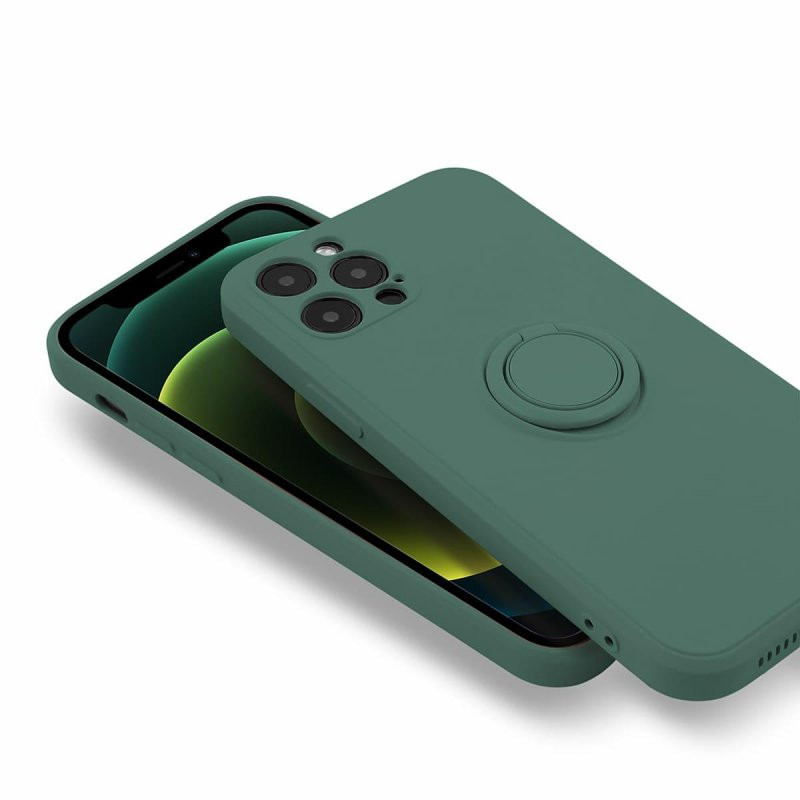 Husa Samsung Galaxy A20e, Ring Silicone, inel rotativ, catifea in interior, verde 2