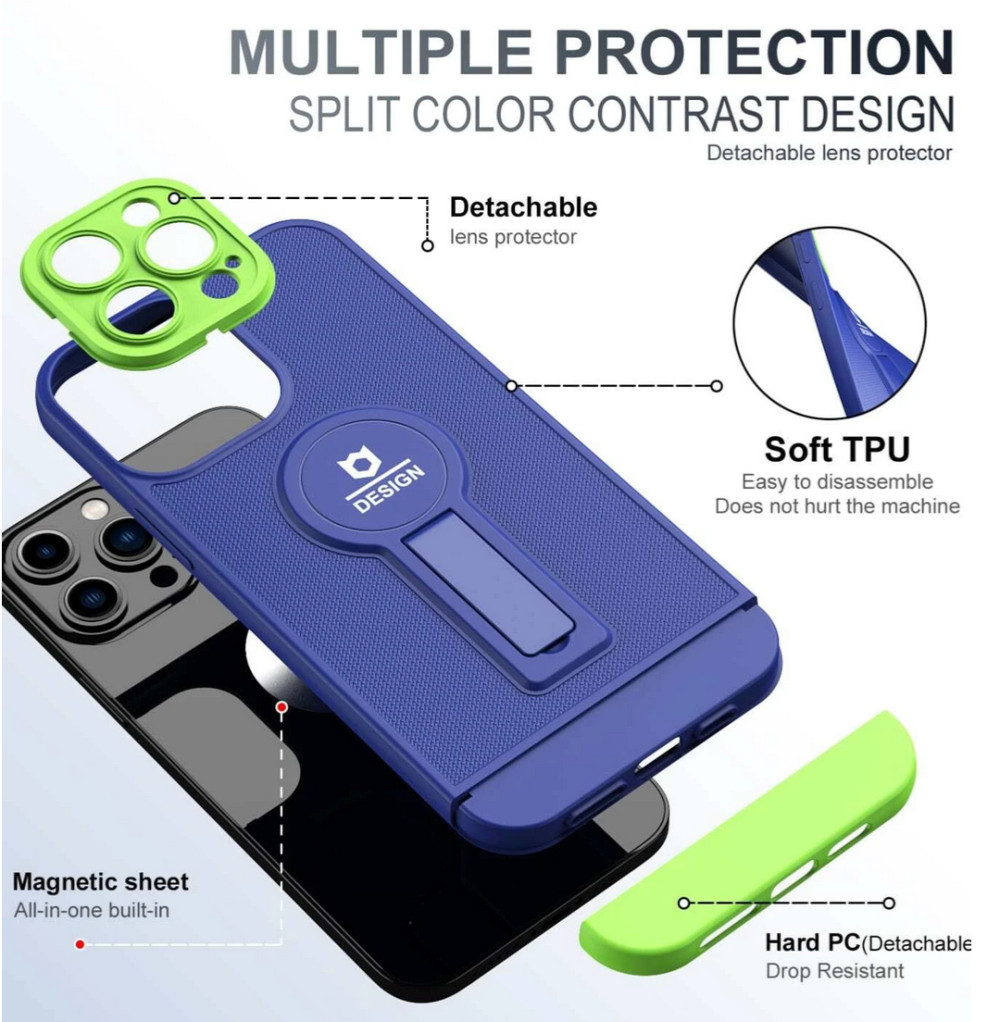 Husa Apple iPhone 11 Pro, Armor Design, functie stand, insertie metalica pentru suport auto magnetic, albastru 3