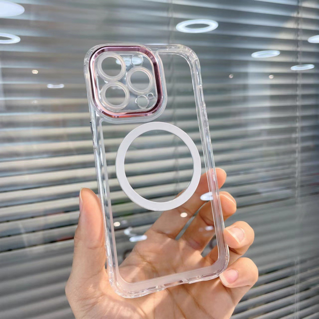 Husa de protectie Apple iPhone 12, MagSafe, protectie camere roz, transparenta 2