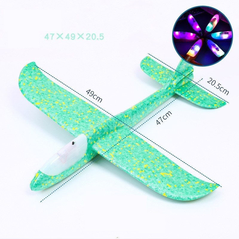 Avion planor din polistiren, cu iluminare LED, 47 cm, verde 2