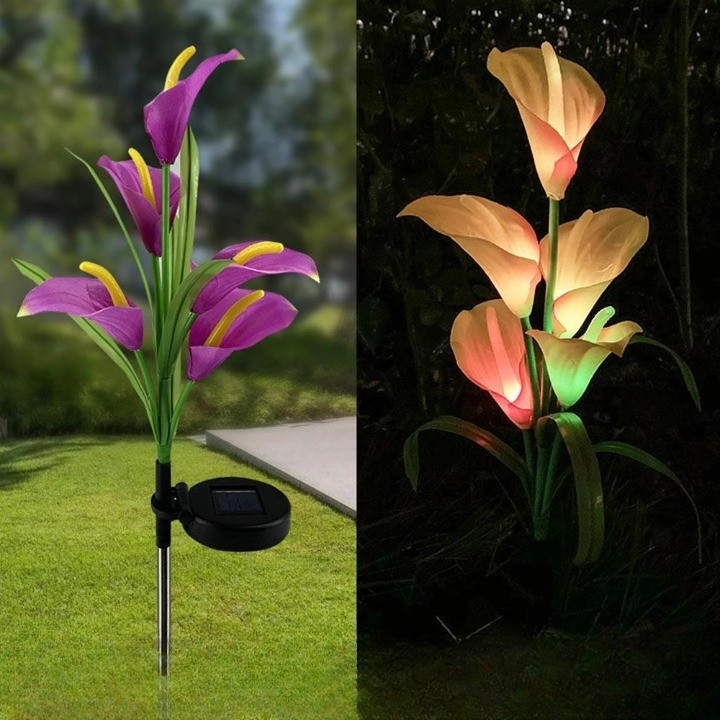 Lumina solara LED tip Crin cu 5 flori, inaltime 75 cm, pentru gradina 2