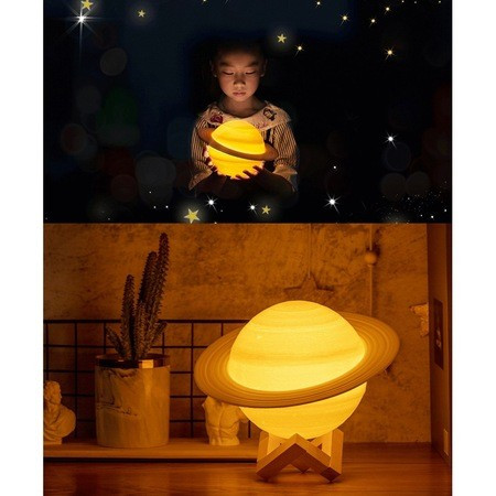 Lampa de veghe 3D Saturn Light, alb cald, alimentare baterii, stand plastic inclus, 15 cm 3