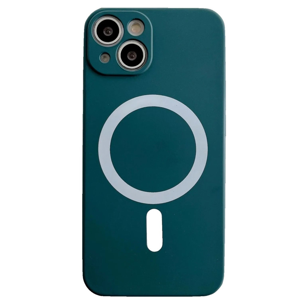 Husa Apple iPhone 13, Magsafe Silicone, protectie camera, microfibra, verde inchis 2
