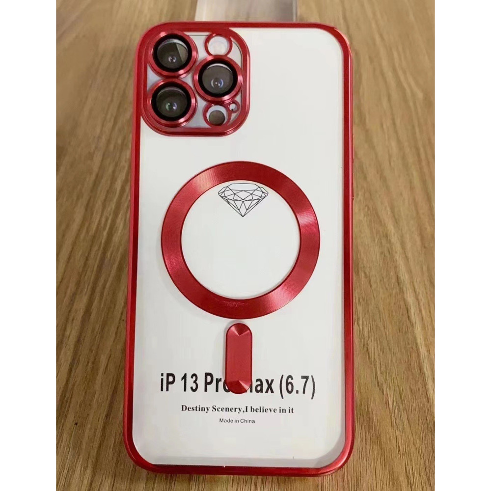 Husa Apple iPhone 11, Magsafe Electroplating TPU, protectie camera, margini rosii 3