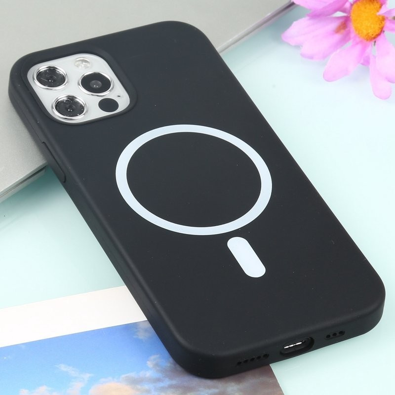 Husa Apple iPhone 14 Pro, Magsafe Silicone, microfibra, neagra 2