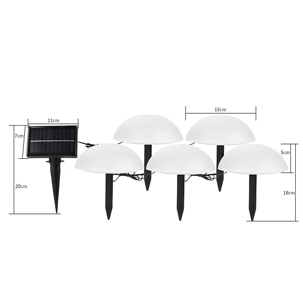 Decoratiune pentru gradina, lampa solara in forma de ciupera, 5 ciuperci, alb cald 4