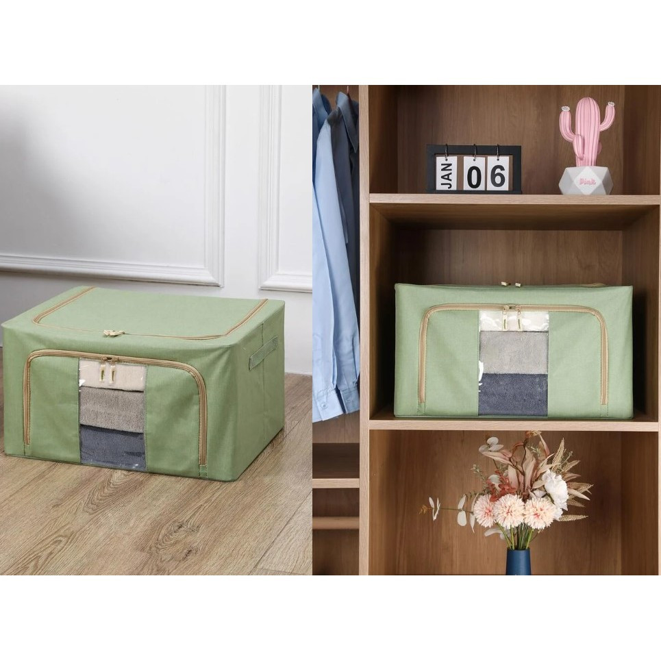 Cutie de depozitare pliabila cu fermoar, 100 litri, material textil, 60 X 42 X 40 cm, verde 3