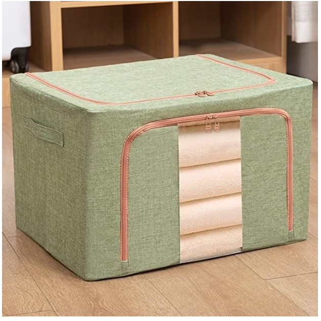 Cutie de depozitare pliabila cu fermoar, 100 litri, material textil, 60 X 42 X 40 cm, verde 4