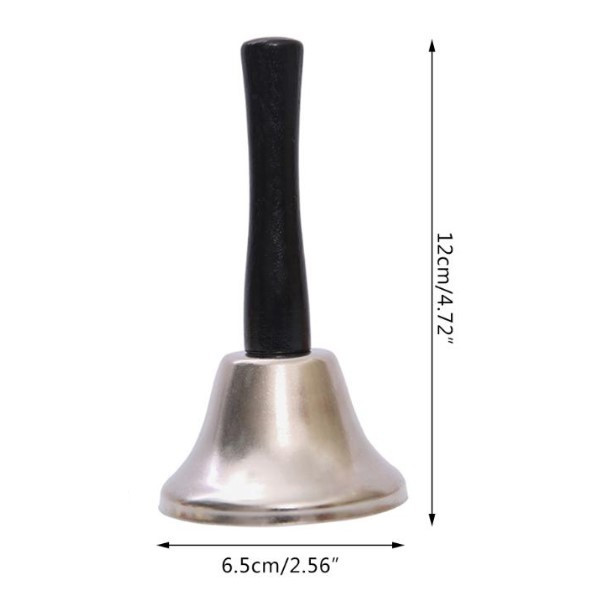 Clopotel de mana metalic, maner de lemn, 12 x 6.5 cm, argintiu 3
