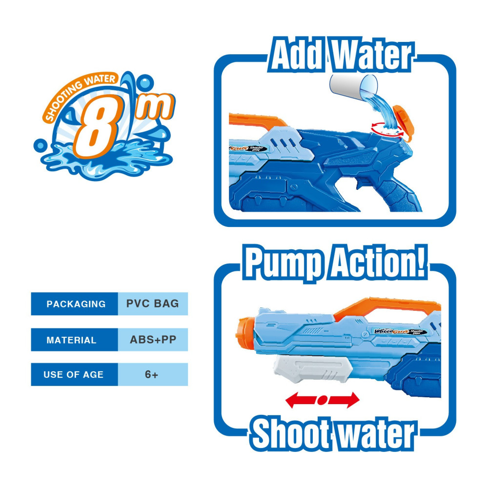 Jucarie pistol cu apa, plastic, rezervor 1500 ml, 6 ani+, albastru 4