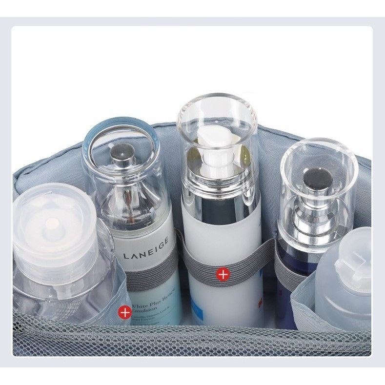 Geanta cosmetice voiaj, material panza, impermeabil, 3 compartimente, agatatoare, 47 x 28 x 20 cm, gri 5