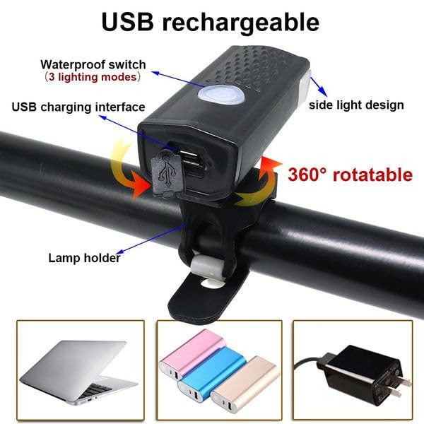 Far cu LED proiector pentru bicicleta/trotineta, reincarcabil, cablu USB inclus, negru 2