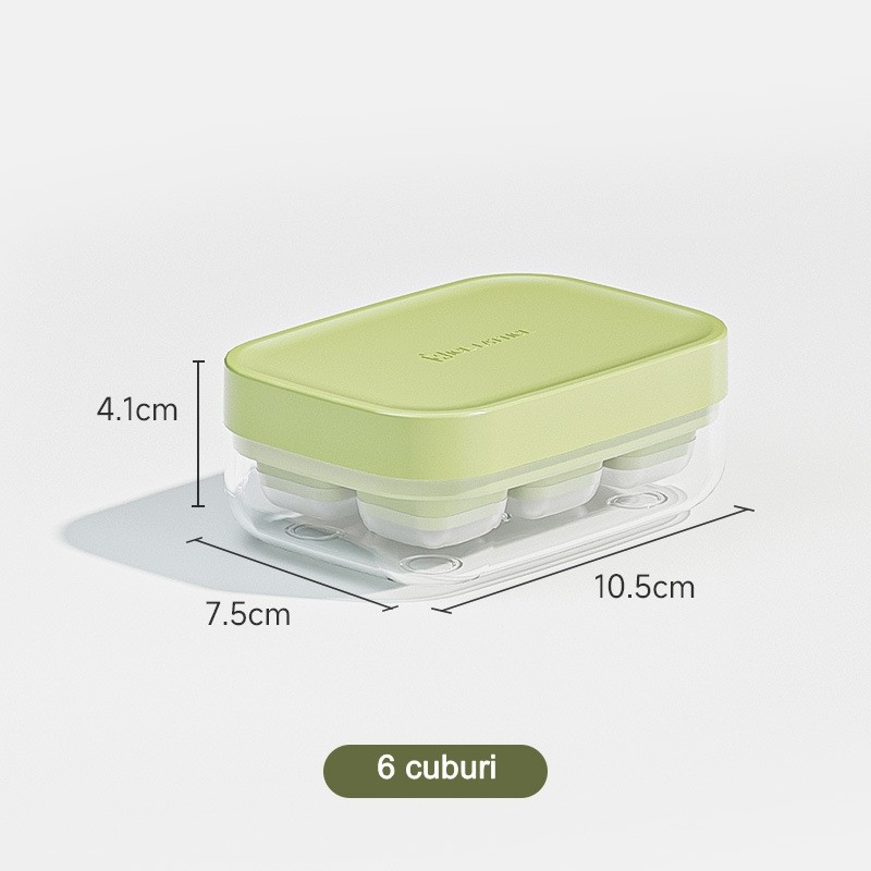 Forma pentru gheata din silicon alimentar, 6 cuburi, caserola pentru depozitare, usor de folosit si curatat, 10.5 x 7.5 x 4.1 cm, verde 2