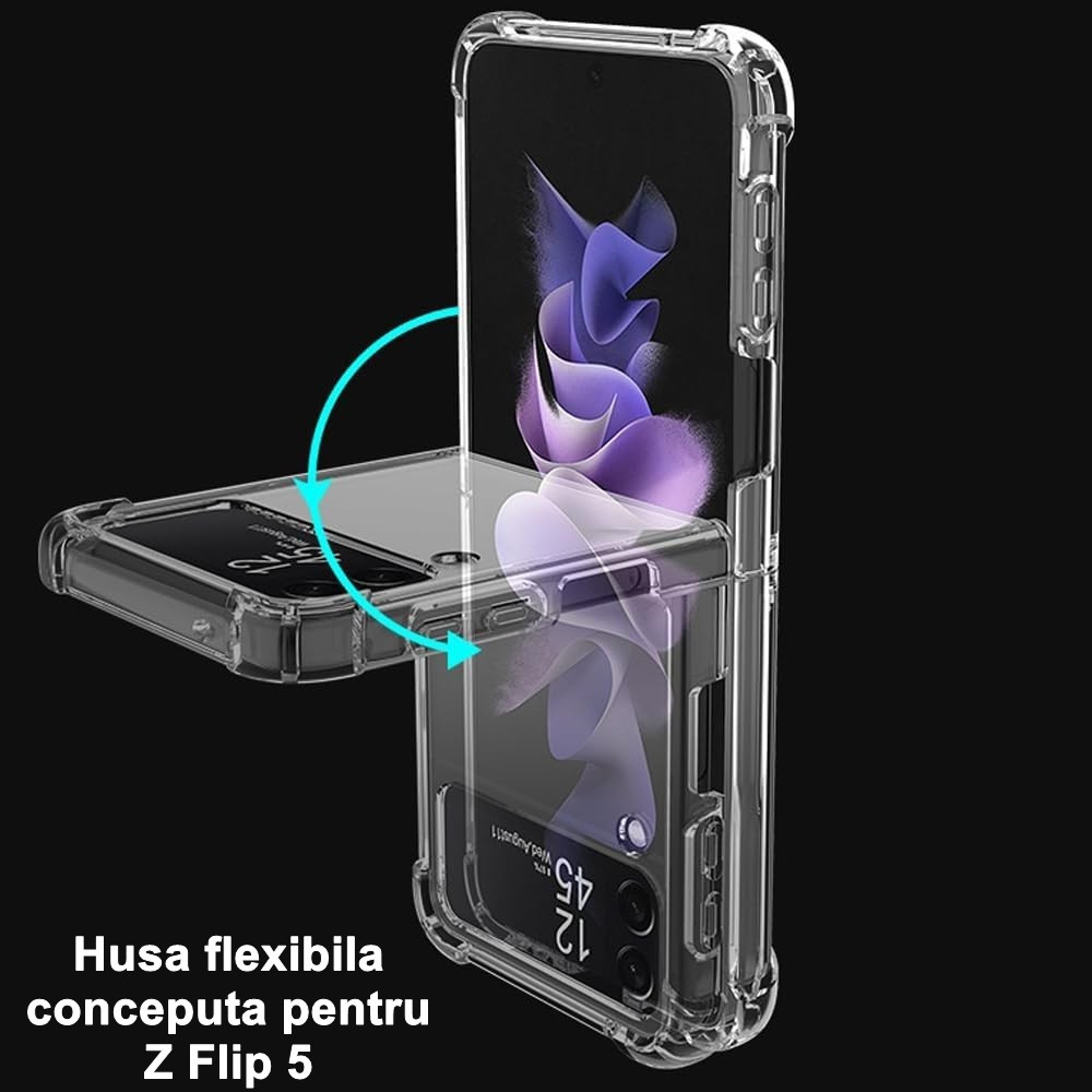 Husa protectie Samsung Galaxy Z Flip5, compatibila MagSafe, TPU, transparenta 3