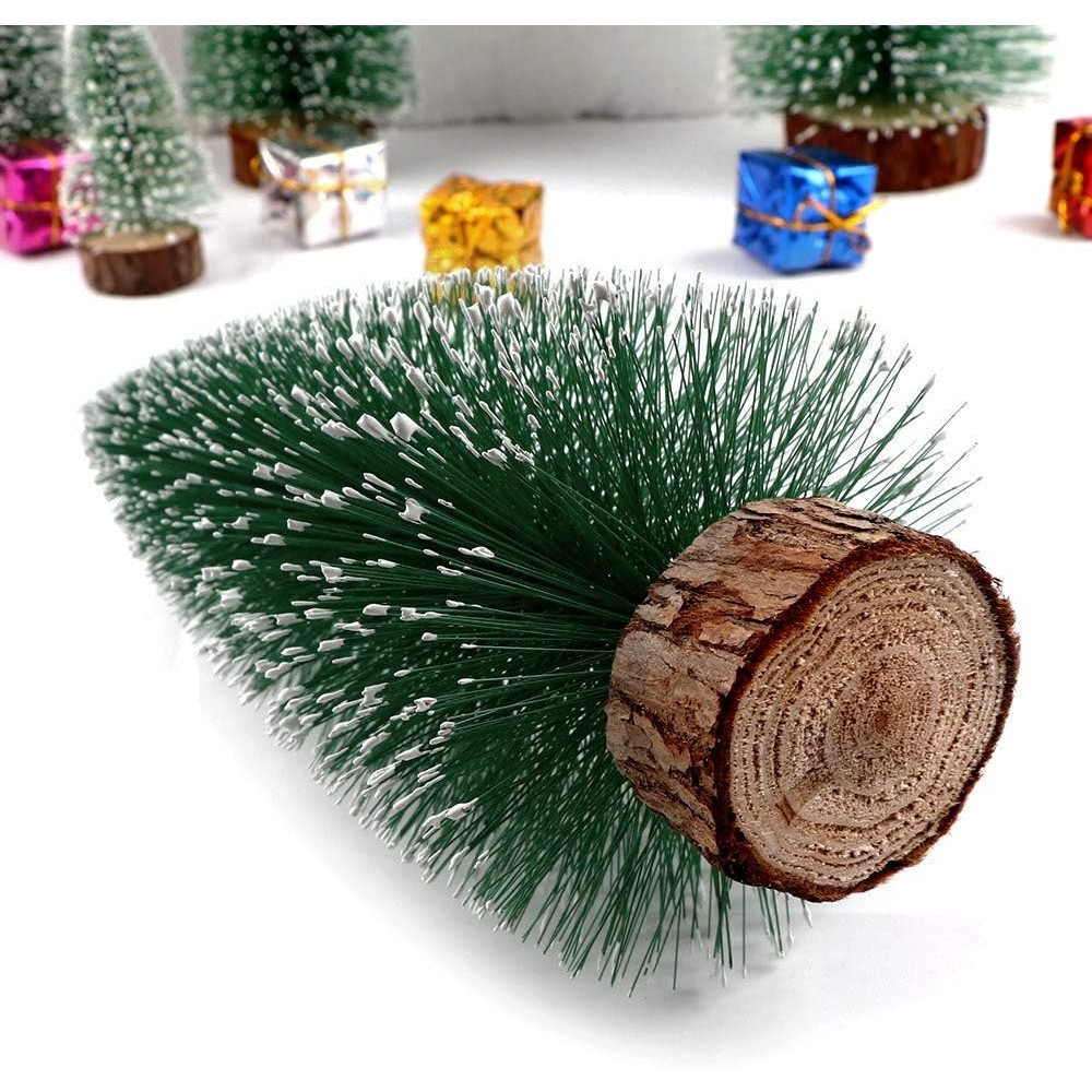 Brad artificial de Craciun, ornament pentru masa, pe suport lemn, 20 cm, argintiu 2