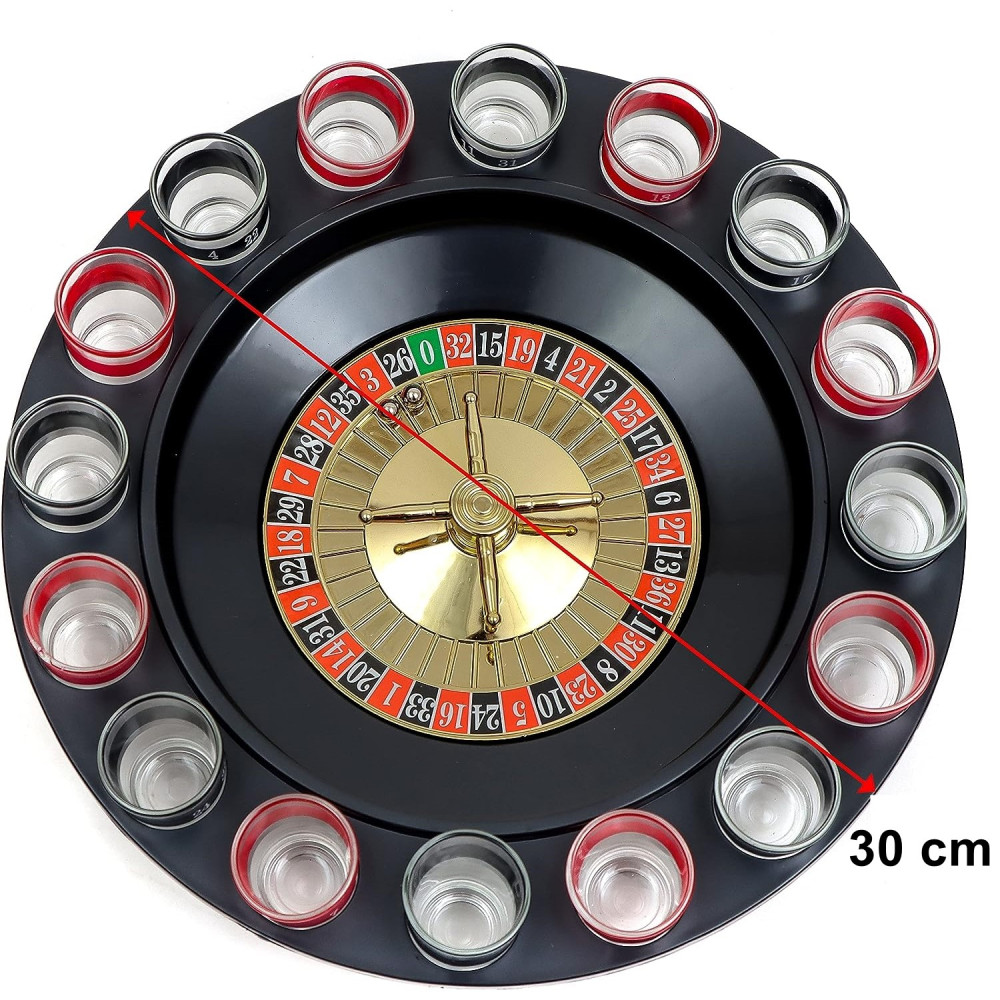 Joc de Baut Ruleta cu Pahare de Shot, 30 cm, Rosu/Negru 2