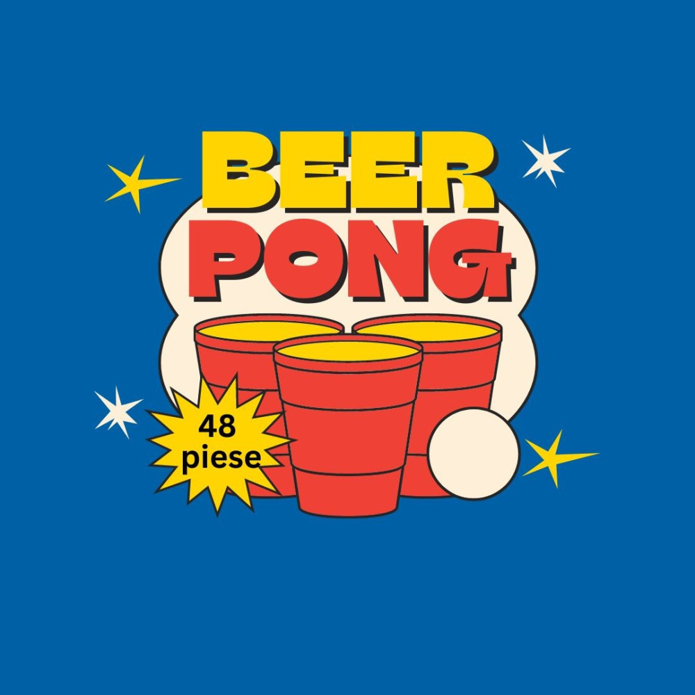 Joc de baut Beer Pong , 24 Pahare, 24 Mingi, material plastic, reutilizabil, portabil, rosu 3
