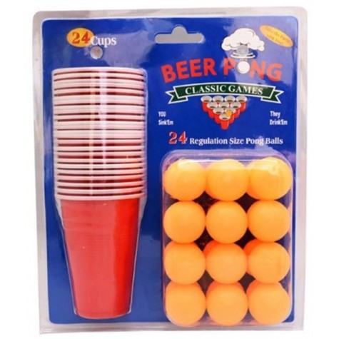 Joc de baut Beer Pong , 24 Pahare, 24 Mingi, material plastic, reutilizabil, portabil, rosu 4