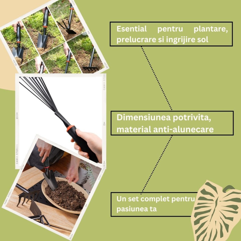 Set 9 unelte de gradina, pentru plantare si ingrijire plante, PVC si cardboard, 25 x 14.5 cm, negre 2