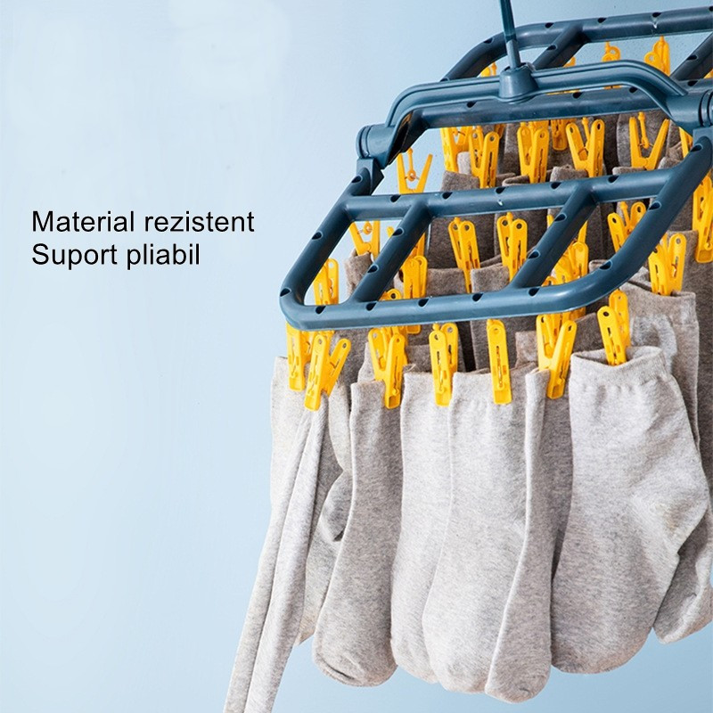 Uscator de Rufe Suspendat, 40 carlige, multifunctional, 36 x 24 cm, albastru/galben 2