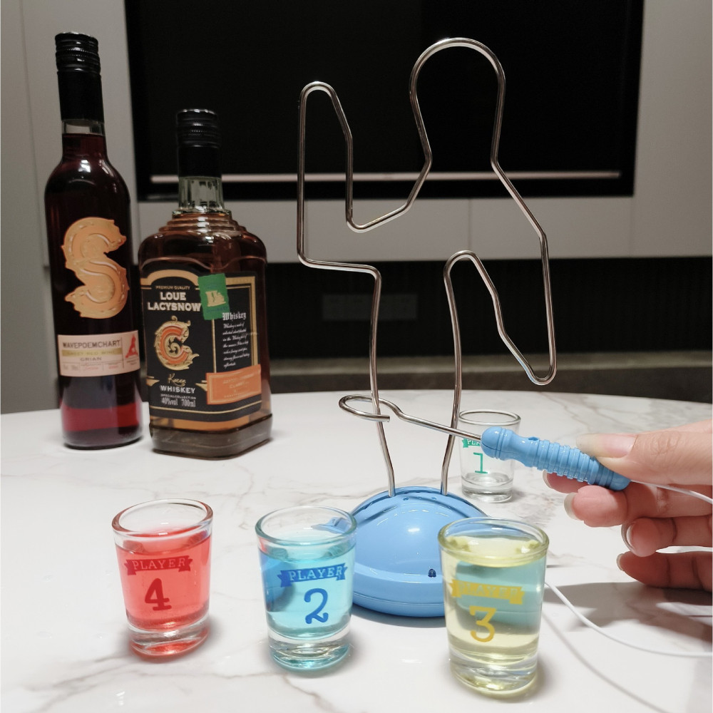 Joc de baut " Buzz Wire" , pentru Petreceri, Distractie, Pahare de Shot din Sticla Incluse, 4 Jucatori, Multicolor 3