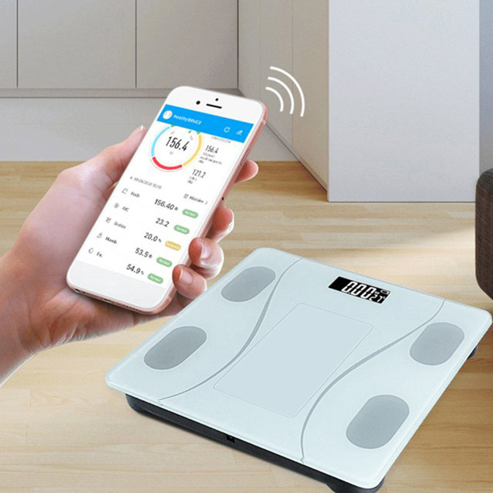 Cantarul corporal electronic RT-002, multiple functii, conectare aplicatie prin bluetooth, baterii, alb 2