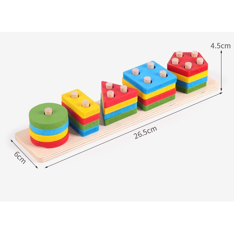 Jucarie educativa tip Montessori, lemn, forme geometrice, 20 Piese, multicolor 2