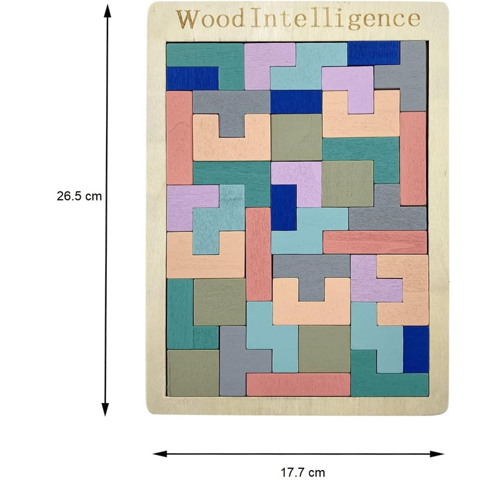 Puzzle Montessori dinl lemn, tip Tetris, 40 piese, multicolor pastel 3
