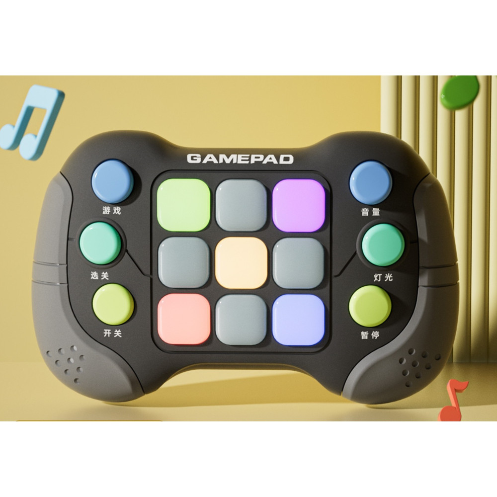 Jucarie Interactiva tip consola Pop It, 6 butoane functionale, 5 Moduri de Joc, 600 Niveluri, +3 ani, Gri/Negru 2