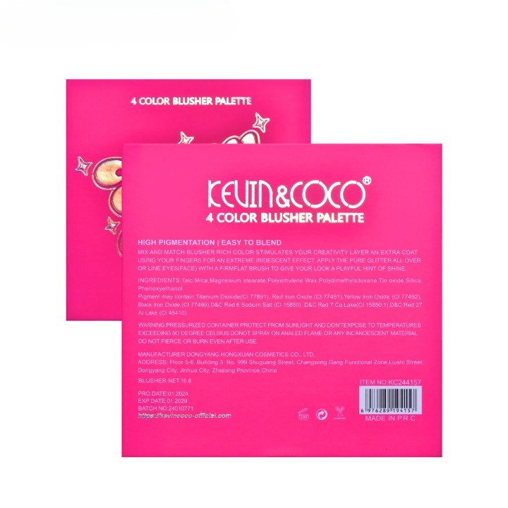 Paleta de Blush, KEVIN&COCO, 4 Culori Stay Wild, 12.2 x 12.2 x 0.9 cm 3