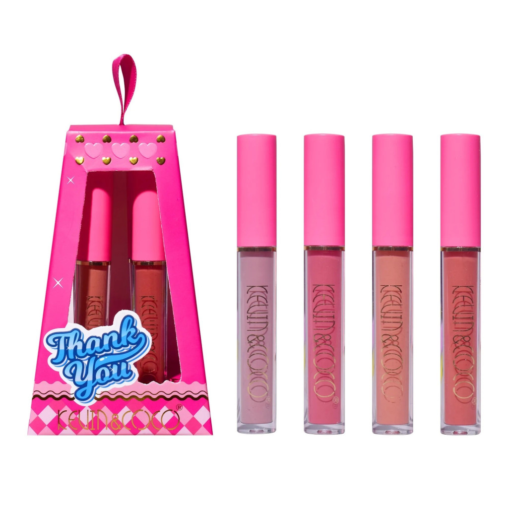 Set de buze KEVIN & COCO Cloud Bubble, 4 Lip Gloss-uri, 15.1 x 8.1 x 2 cm, Roz/Nude 2