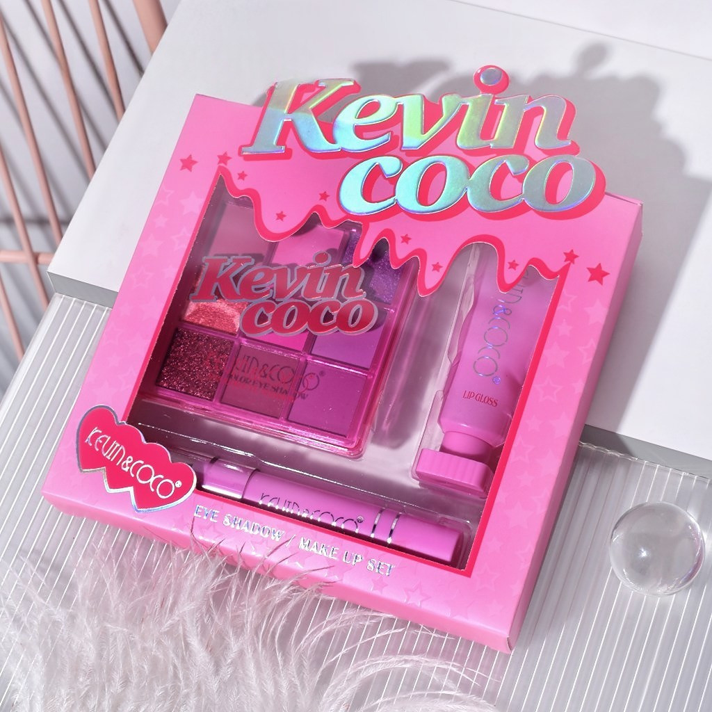 Set 3 produse machiaj KEVIN & COCO, Pink Hearted, 9 culori, 15.5 x 13 x 3.4 cm 2