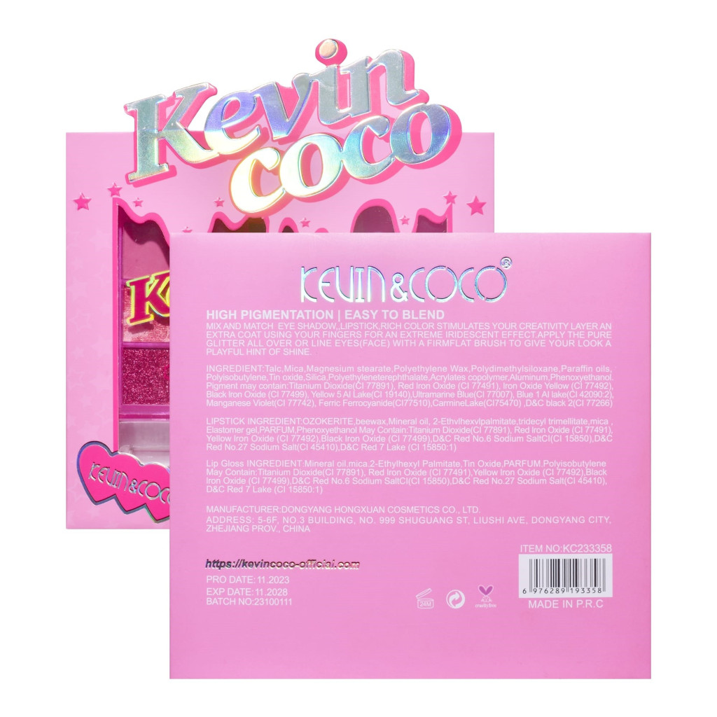 Set 3 produse machiaj KEVIN & COCO, Pink Hearted, 9 culori, 15.5 x 13 x 3.4 cm 5