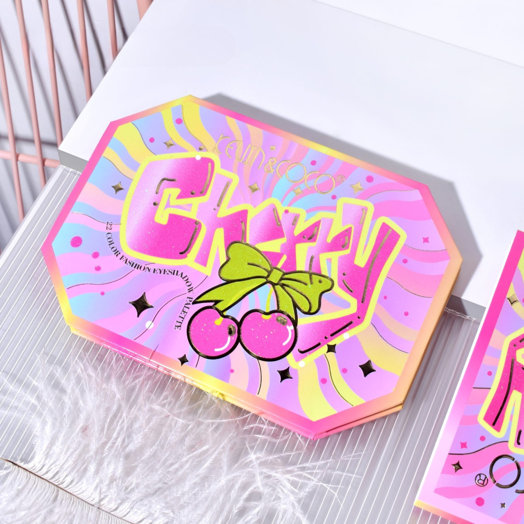 Paleta de machiaj KEVIN & COCO, Pink Cherry, fard de pleoape, 22 culori, 19 x 13.7 x 1.3 cm 2