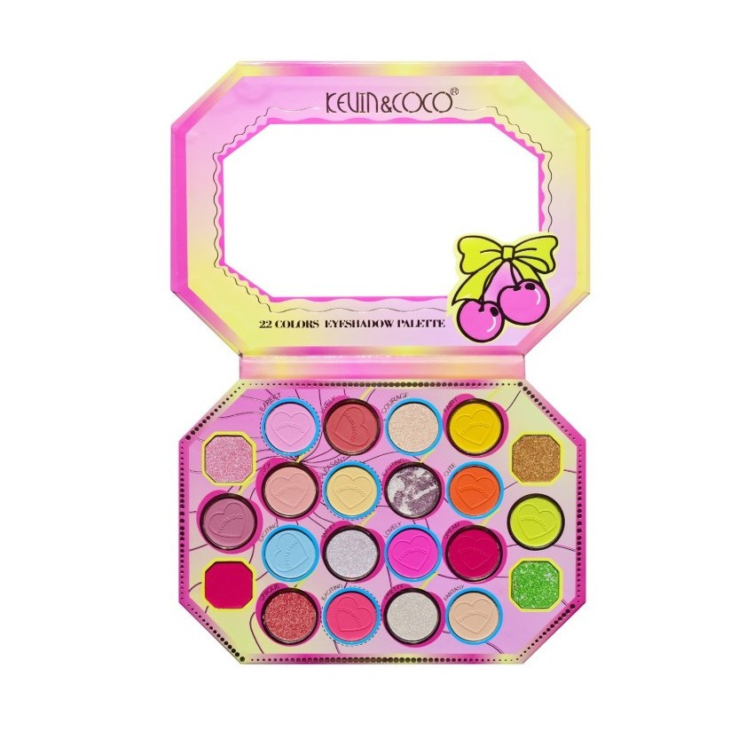 Paleta de machiaj KEVIN & COCO, Pink Cherry, fard de pleoape, 22 culori, 19 x 13.7 x 1.3 cm 3