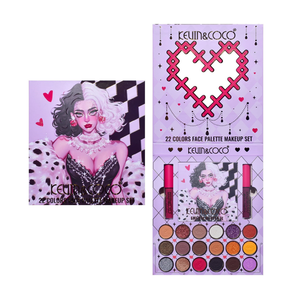 Set 4 produse de machiaj KEVIN & COCO, Black-White Witch, 22 culori, 19.7 x 21.2 x 2.5 cm 4