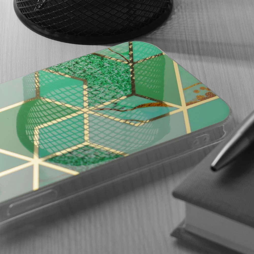 Husa protectie Samsung Galaxy A51, Marble Series, verde/auriu 3