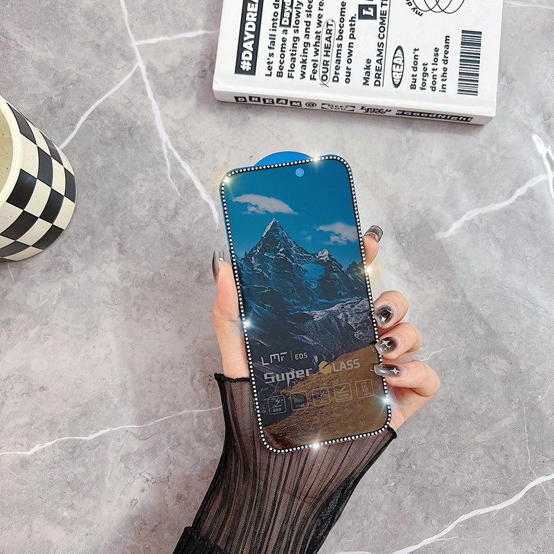 Folie sticla Apple iPhone 15 Plus, Full Glue ESD Privacy, pietricele decorative 3