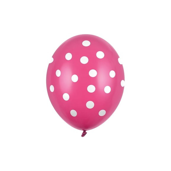 Set 10 Baloane din Latex, Model Party cu Buline si Simple, 30 cm, Fucsia, 2.8 g 2