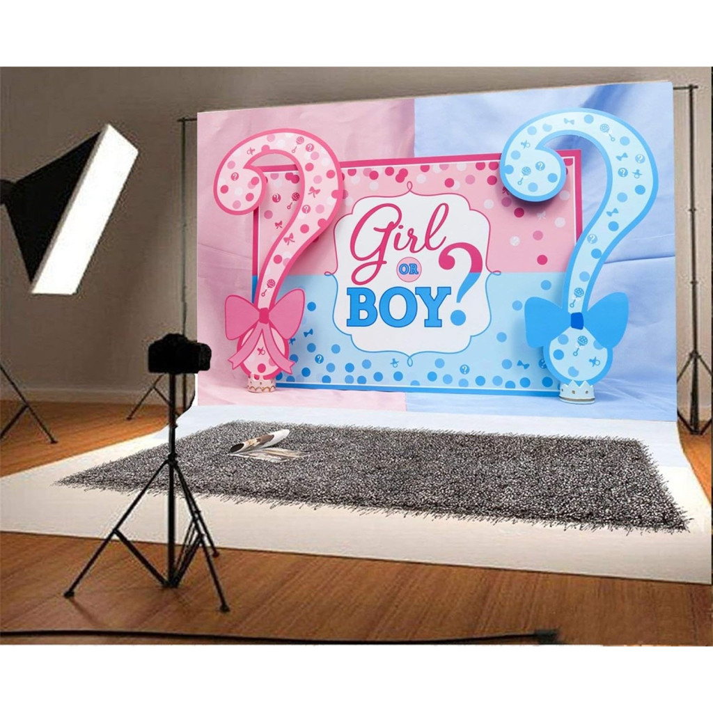 Banner pentru petrecere, model Girl or Boy, tematica Gender Reveal, 150 x 100 cm, albastru/roz 2