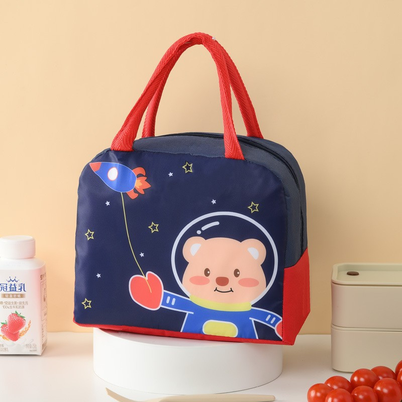 Geanta termoizolanta pentru copii, Imprimeu Ursulet Astronaut, 23x13x19 cm, albastru/rosu 2