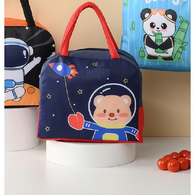 Geanta termoizolanta pentru copii, Imprimeu Ursulet Astronaut, 23x13x19 cm, albastru/rosu 4