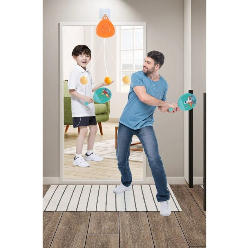 Set 2 palete de tenis de masa / ping pong copii, accesoriu de agatat si 2 mingii incluse, albastre 4