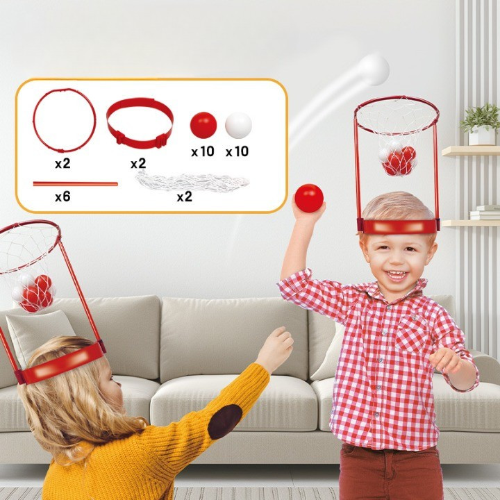 Set interactiv doua cosuri de baschet de pus pe cap pentru copii, 20 de mingi incluse 2