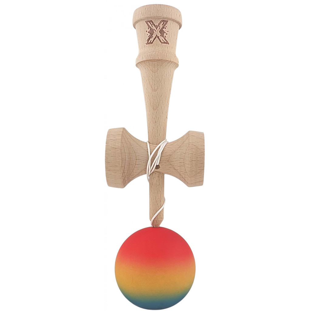 Jucarie lemn Kendama, 18 cm, gradient rosu/galben/albastru 3