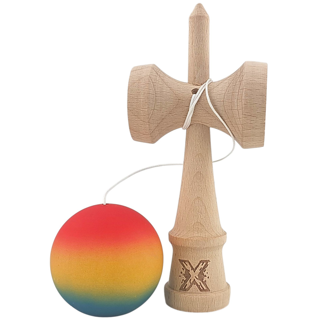 Jucarie lemn Kendama, 18 cm, gradient rosu/galben/albastru 4