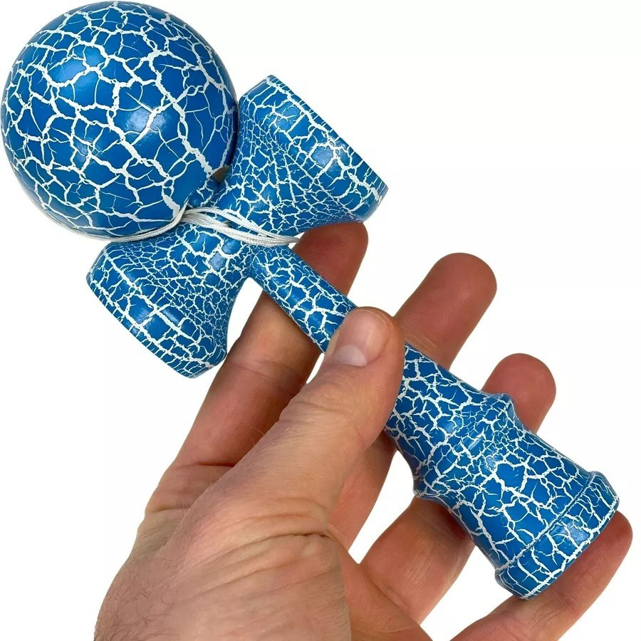 Jucarie lemn Kendama X model Crack, 18 cm, albastra 2