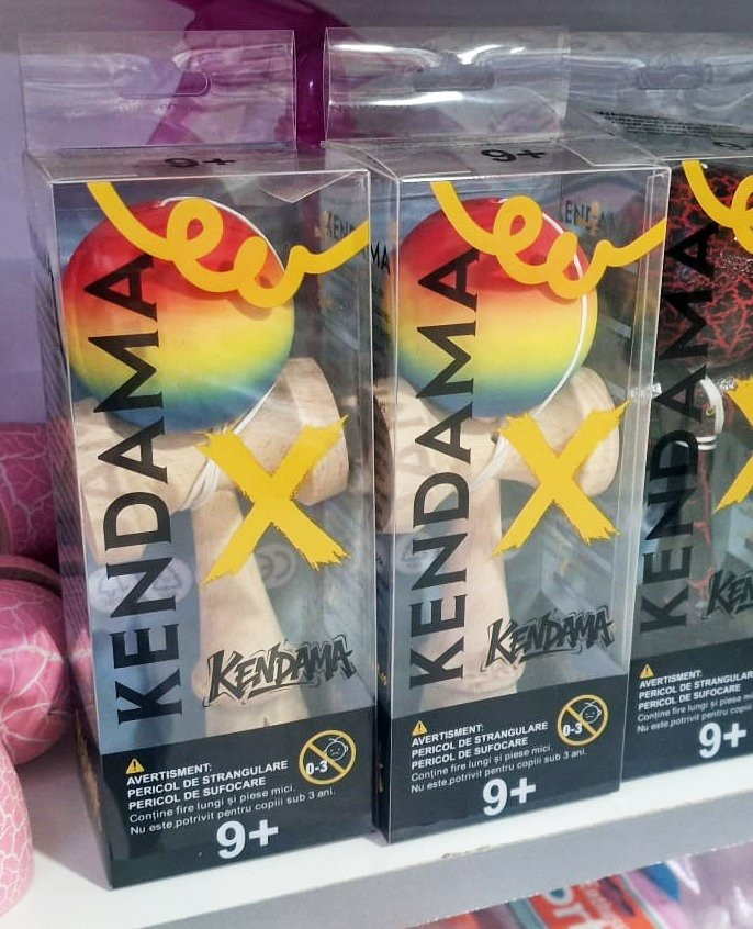Jucarie lemn Kendama X model Crack, 18 cm, albastra 5